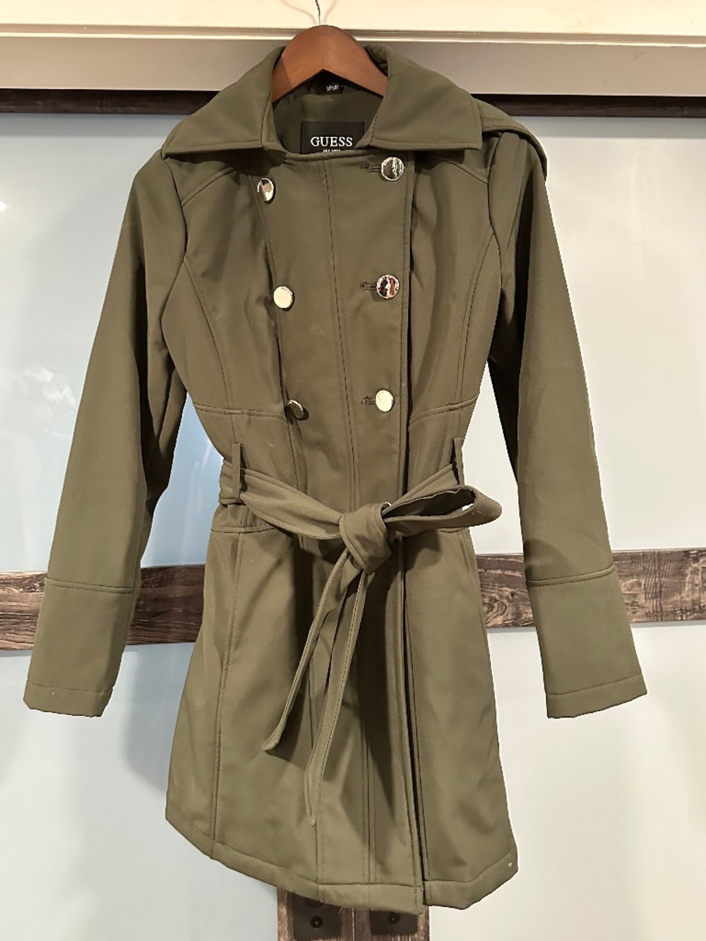 Guess double-breasted softshell trench coat -Olive Green - Medium